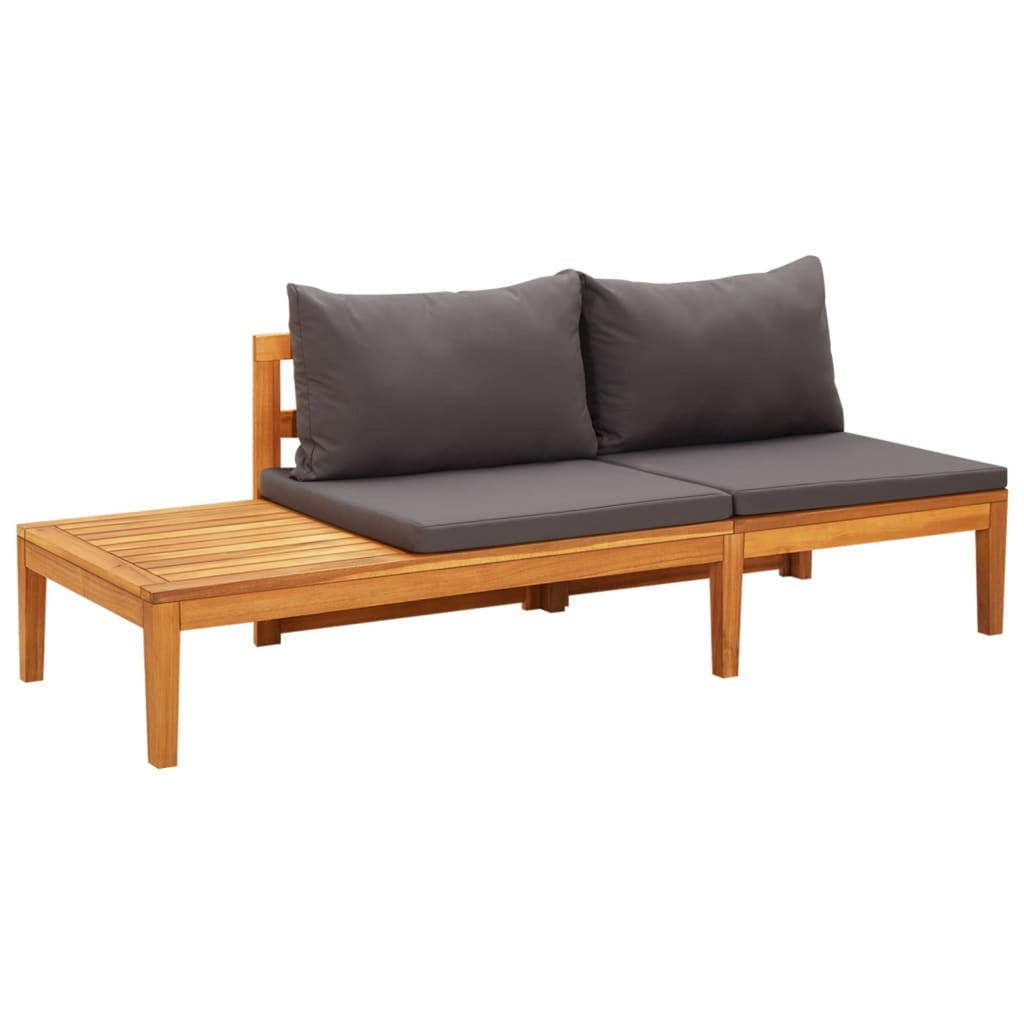 3 Piece Dark Gray Cushioned Corner Sofa and Table Acacia Wood Sectional Outdoor Furniture Set N25013