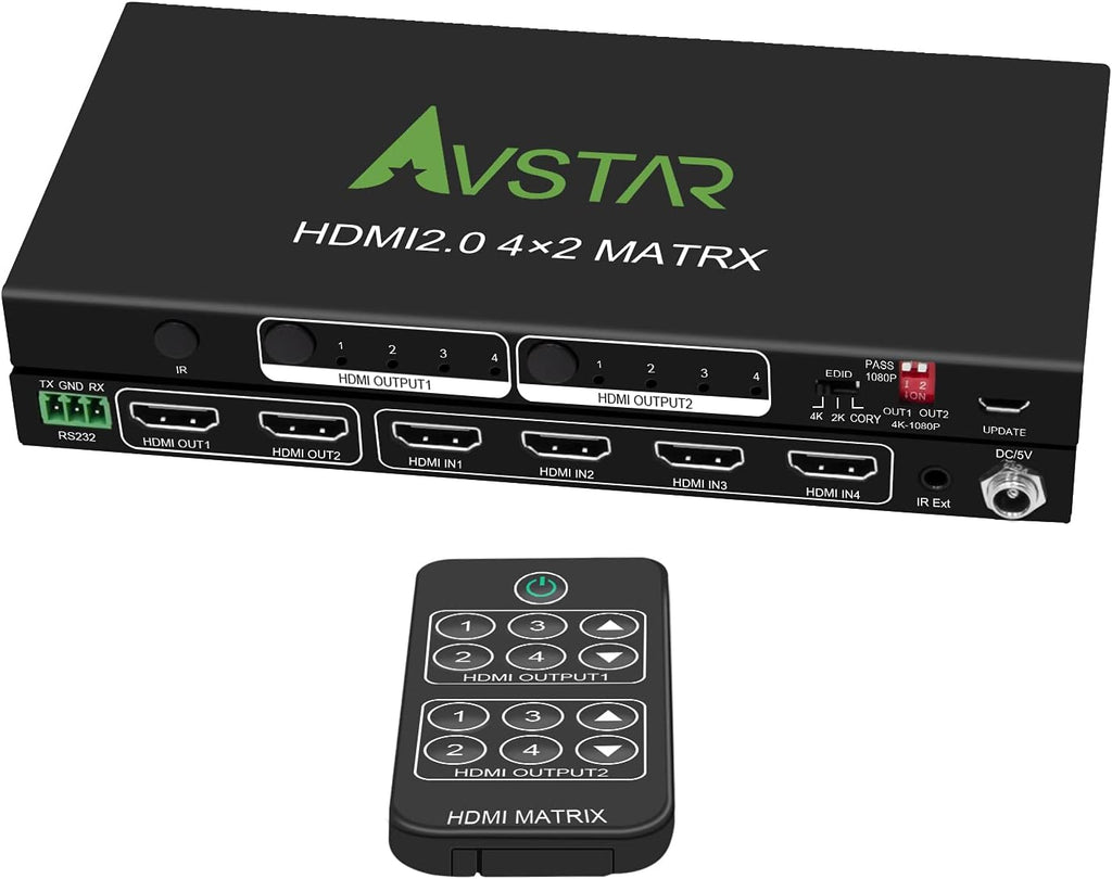 HDMI Matrix Switch 4x2 4K 60Hz HDR EDID Scaler D6002