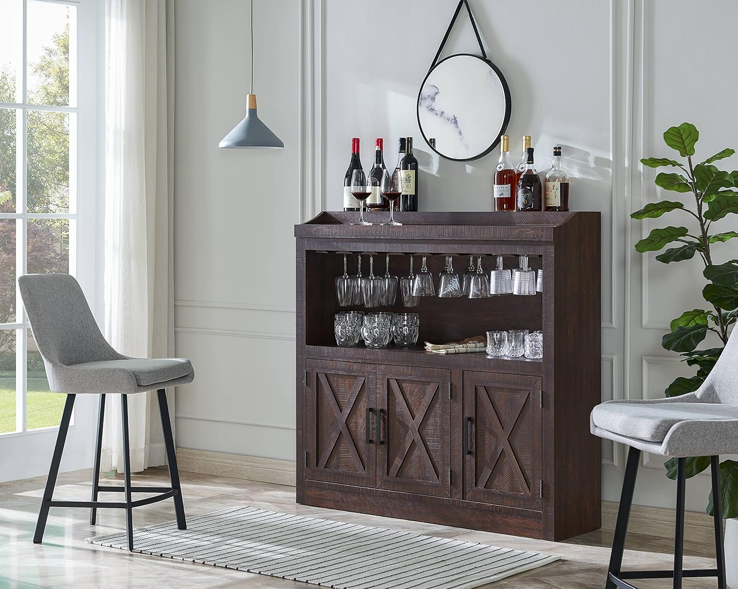 Charcoal Bar Cabinet with Wooden Doors P28646