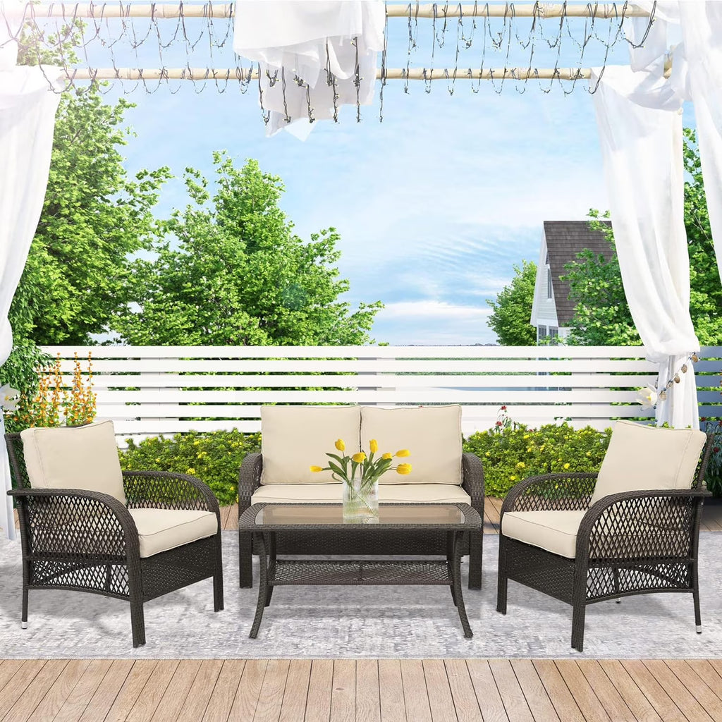 5 Pcs Wicker Rattan Conversation Chairs Set, Brown A116227