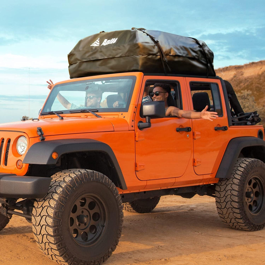 Black 15 Cubic Feet Rooftop Cargo Carrier with Anti-Slip Mat and 8 Reinforced Straps A5159