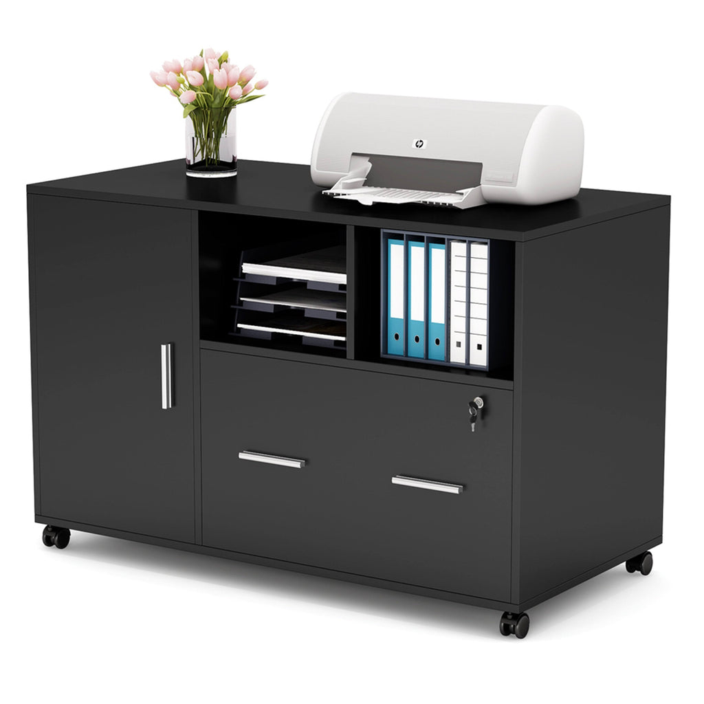 Black Mobile Lateral File Cabinet with Lock and Drawer B8188