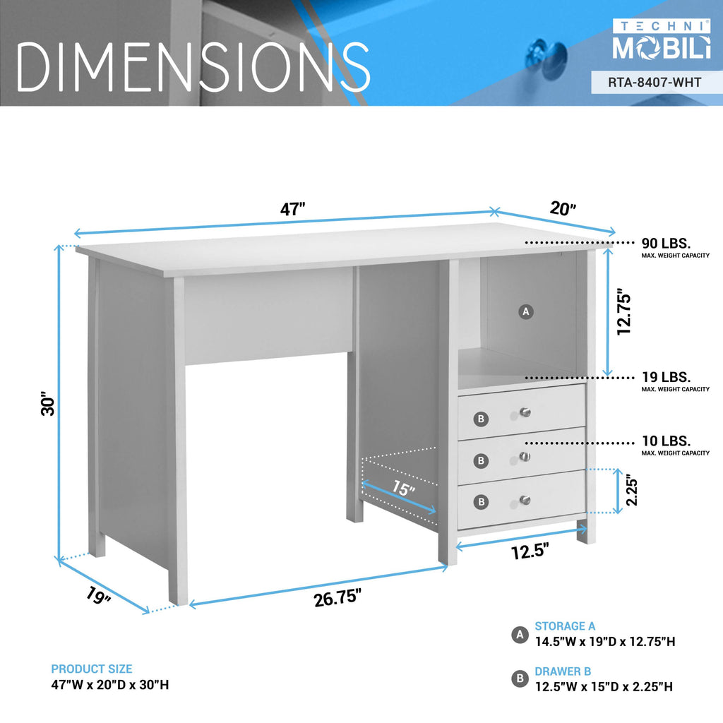 White Desk with 3 Storage Drawers P96631