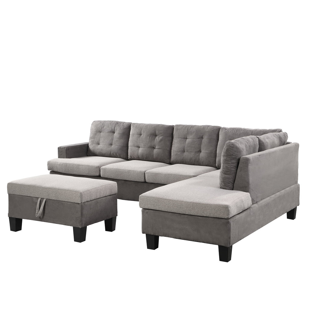 Gray Sofa Set with Chaise Lounge and Storage Ottoman O546