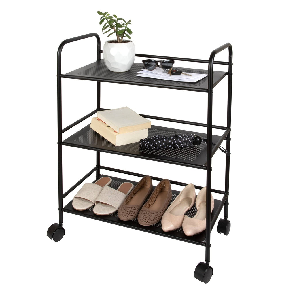 3 Tier Metal Cart with Wheels, Black J3044