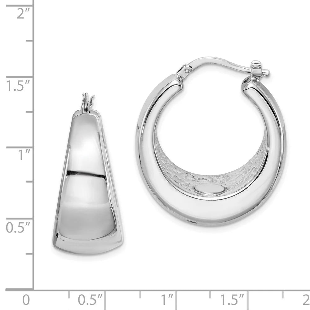 925 Sterling Silver Polished Tapered Hollow Round Hoop Earrings T177