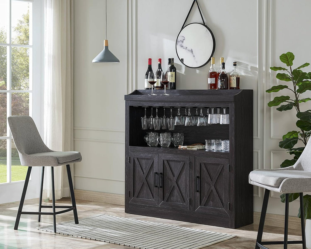 Charcoal Bar Cabinet with Wooden Doors P28646