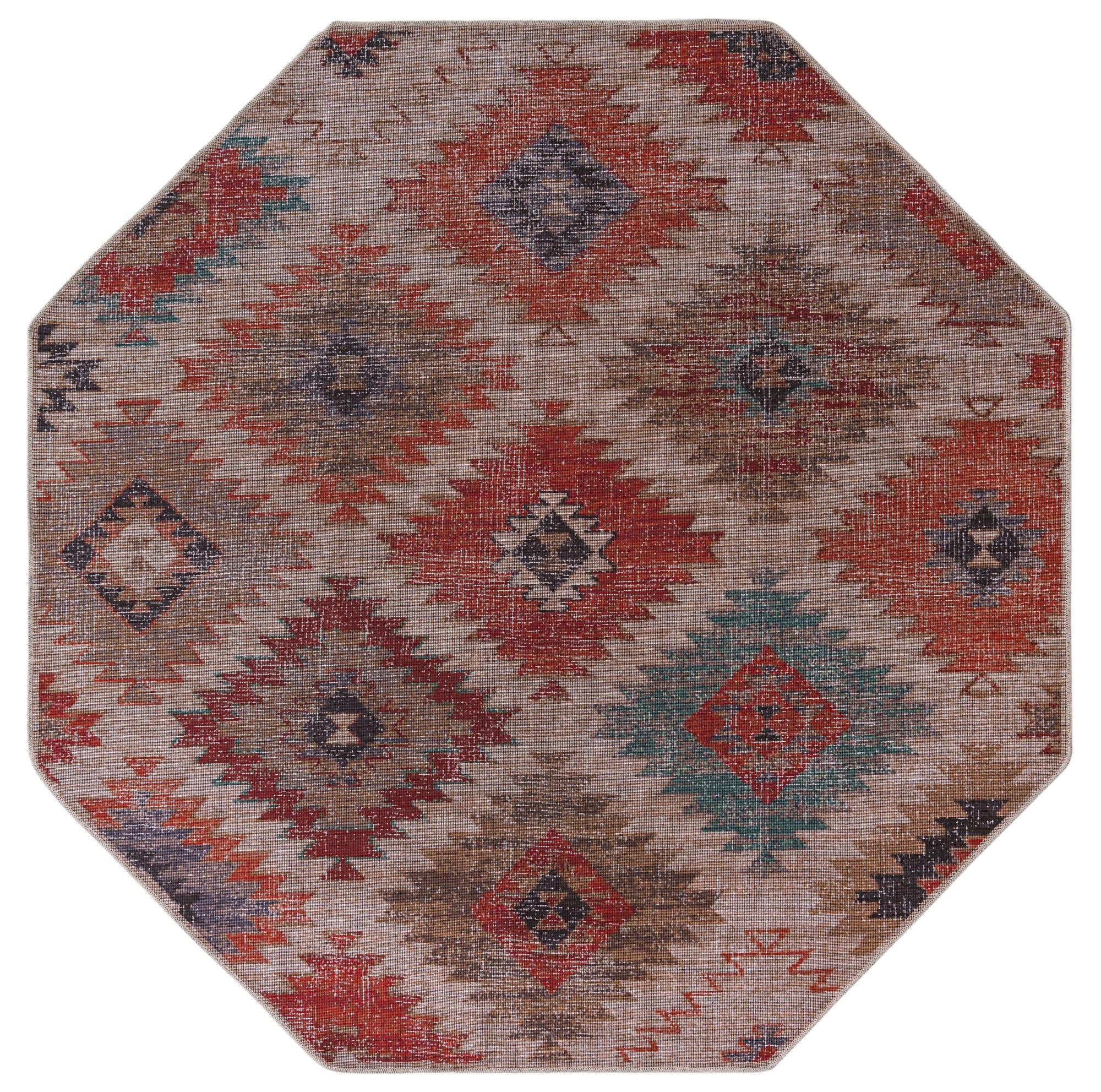 Rust Red Octagon Flatweave Rug I368611