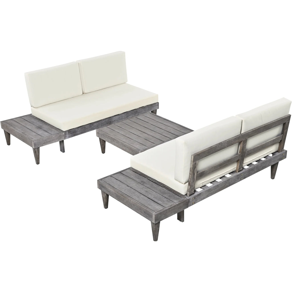 Grey Beige 3 Piece Wood Conversation Set with Coffee Table V97311