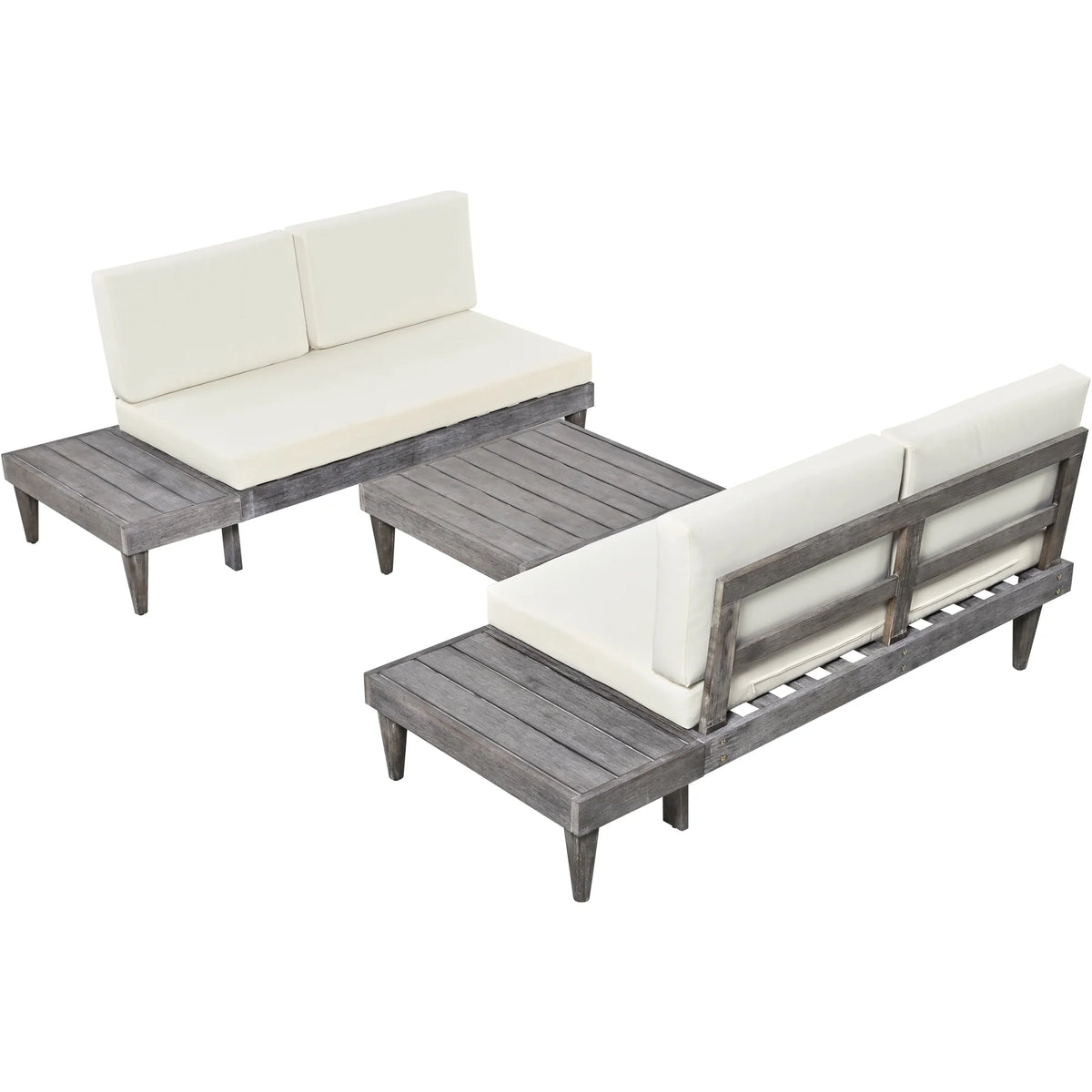 Grey Beige 3 Piece Wood Conversation Set with Coffee Table V97311