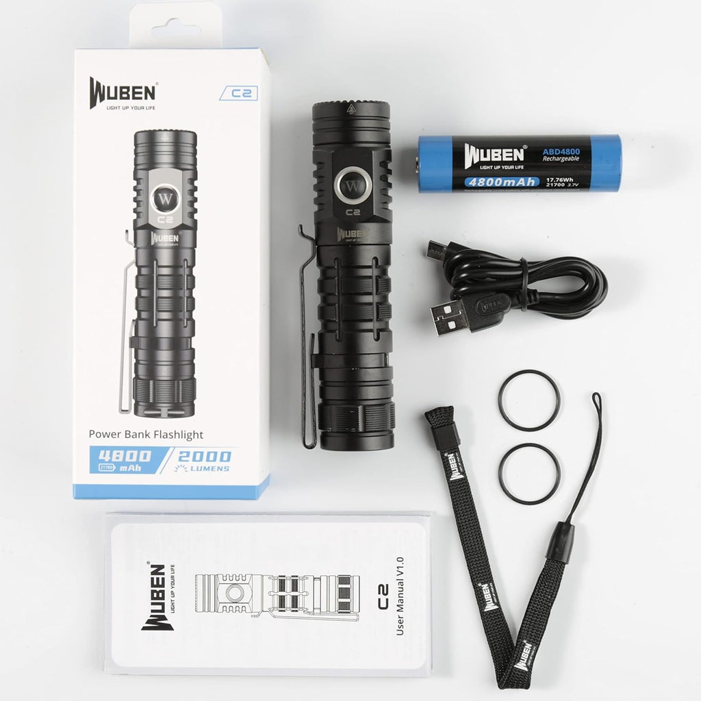 Rechargeable Flashlight 2000 Lumen, Pocket Flashlight with Lanyard, IP68 Waterproof Tactical Flashlight B39736
