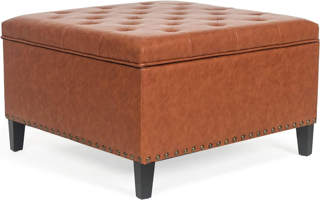 Faux Leather Storage Ottoman Bench with Wood Legs V208