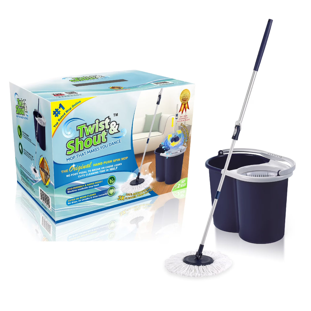 Hand Push Spin Mop with 2 Microfiber Mop Heads W9597