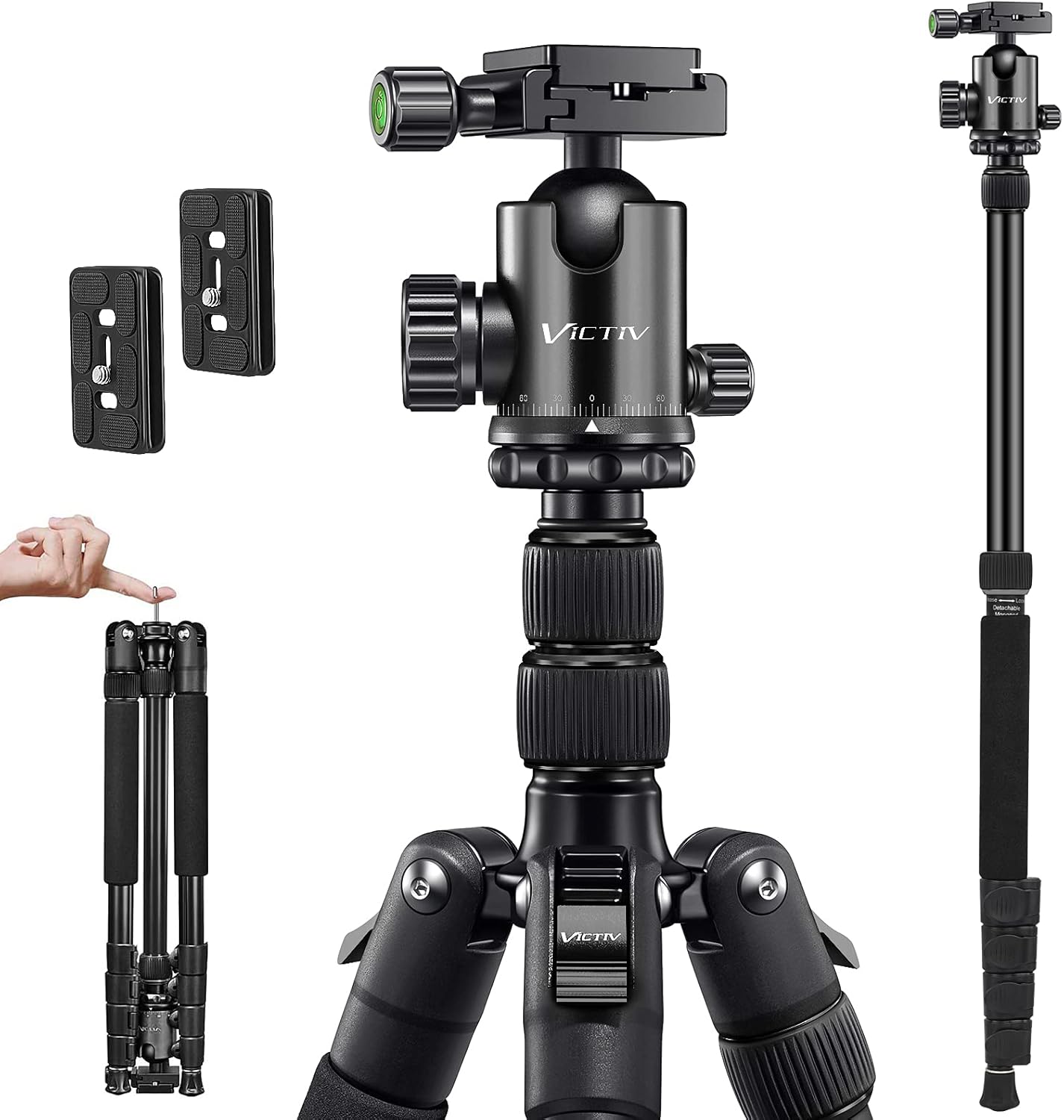 Black Aluminum Compact Travel Tripod D451656