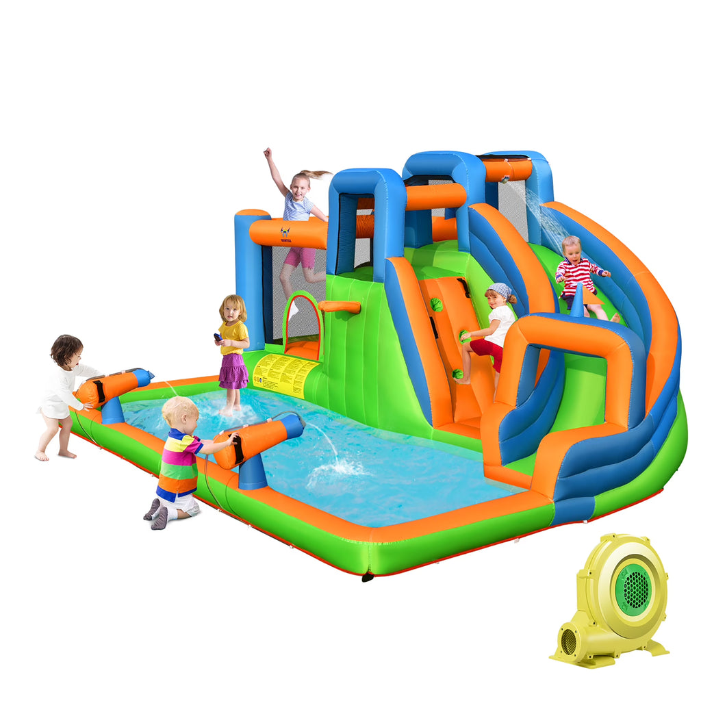 Inflatable Water Slide Bounce Castle with Dual Climbing Walls and 735W Blower A360