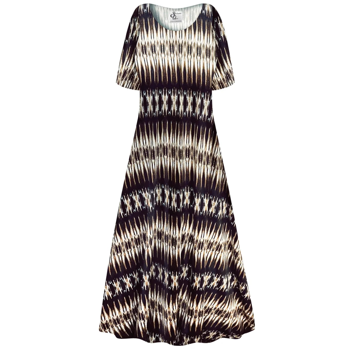 Small Womens Strechy Round Neckline Short Sleeve Dress Geo Sand Dune Print A Line Maxi Dress M25062