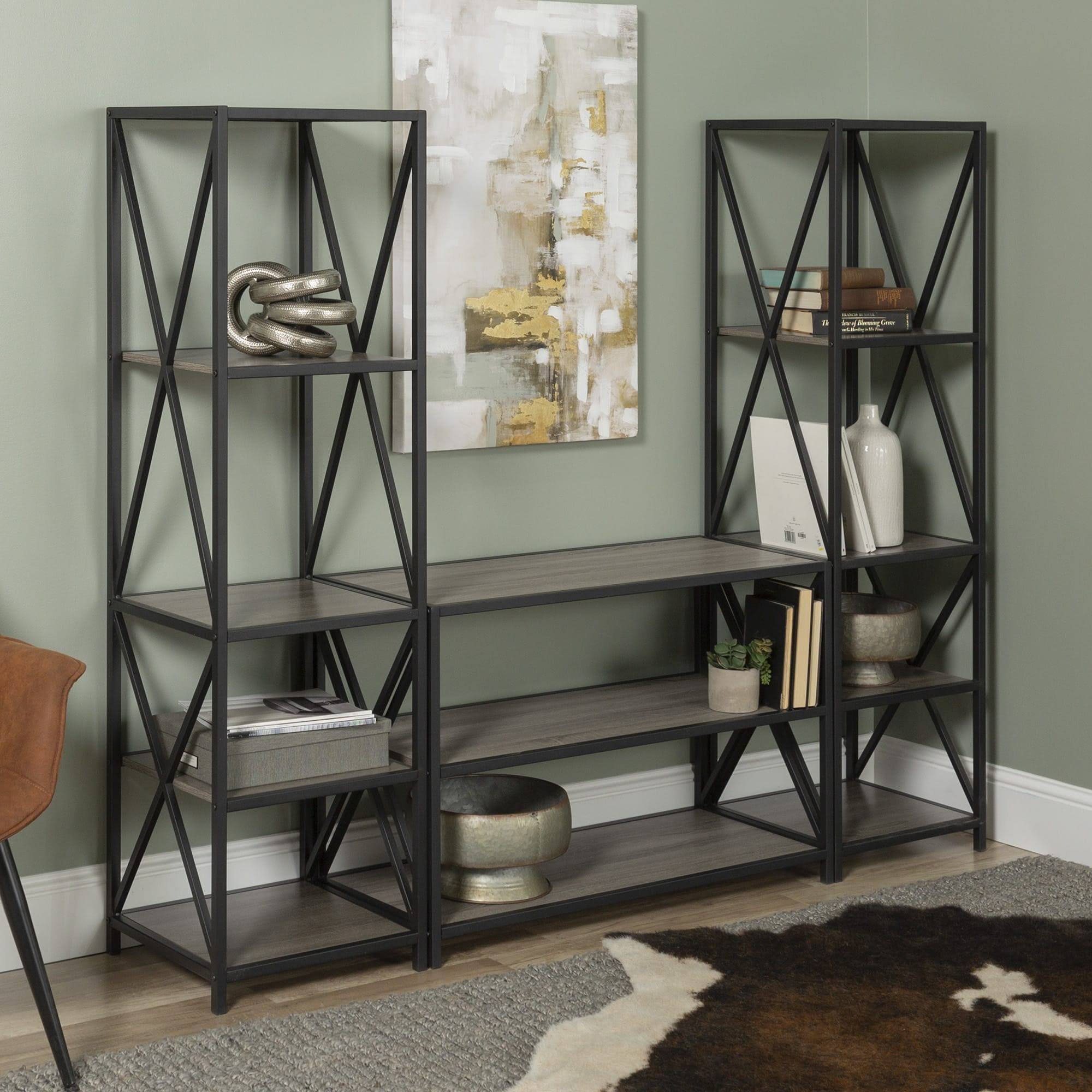 Rustic Industrial 3-Piece Bookcase Set C57730