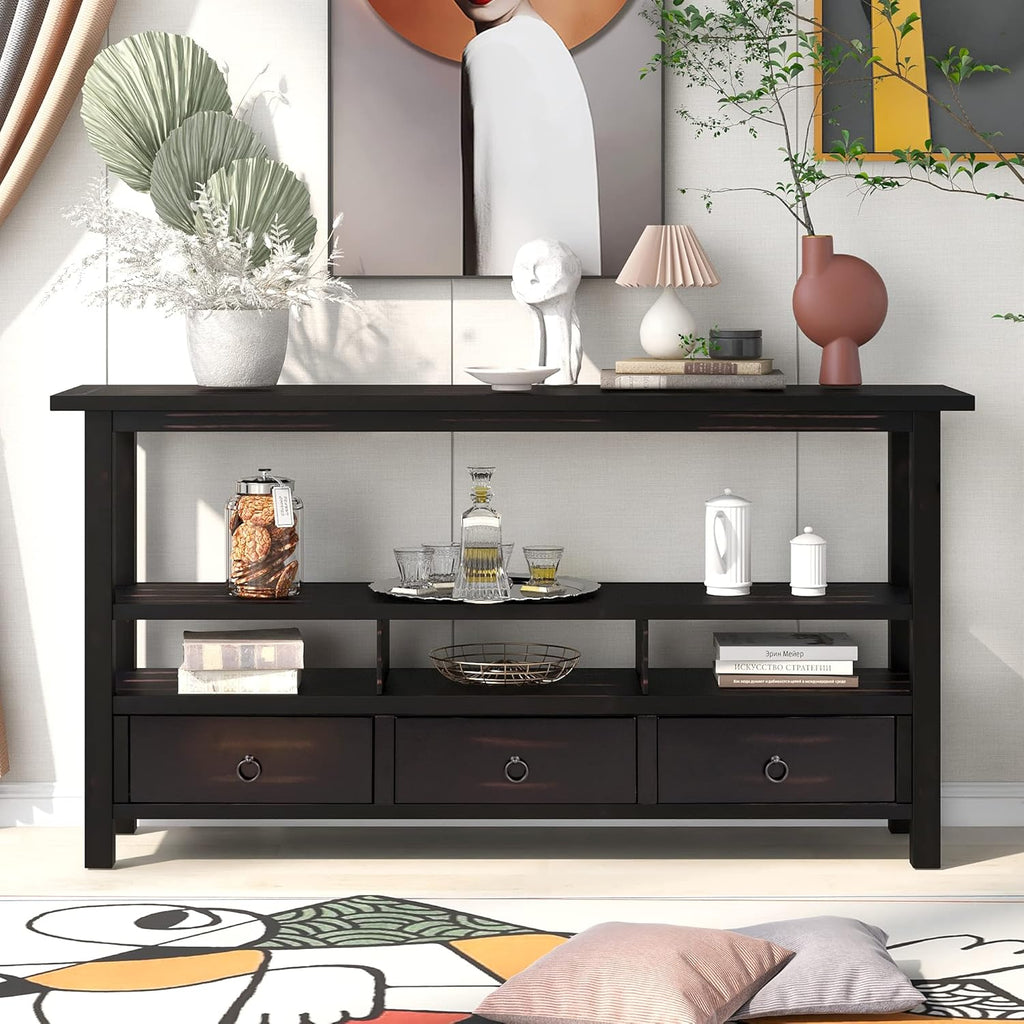 Navy Blue 6 Drawers Console Table with Cabinet and Shelf W15422