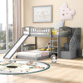 White Solid Wood Twin Over Twin Bunk Bed with Storage Staircase, Slide, and Two Drawers Z765