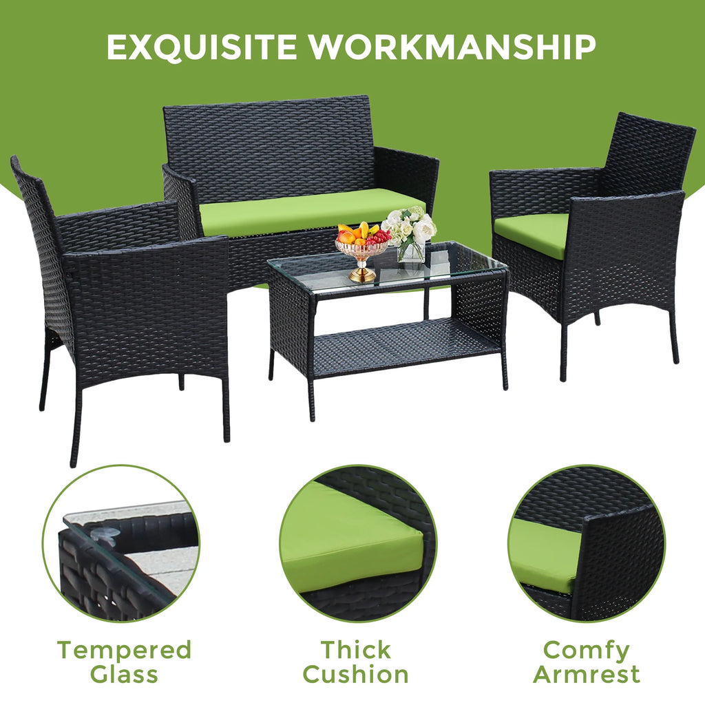 4 Pieces Outdoor Rattan Patio Sofa Set with Coffee Table P873705