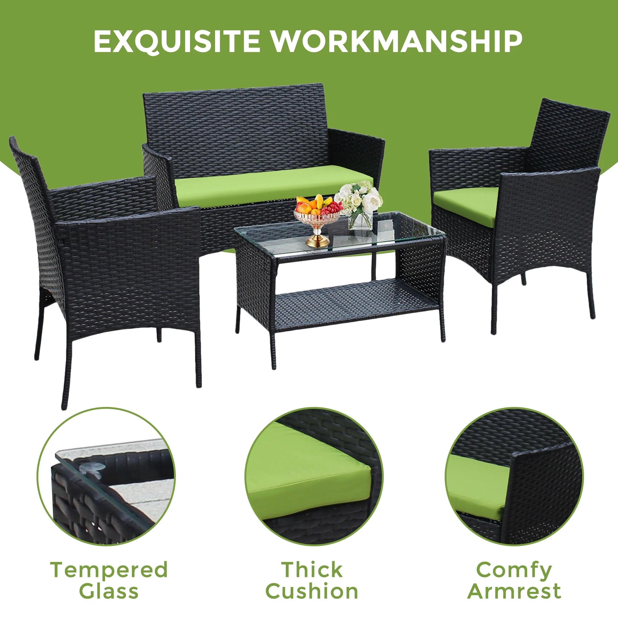 4 Pieces Outdoor Rattan Patio Sofa Set with Coffee Table P873705