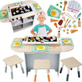 Wooden Kids Playset with Stools and 25 Toy Food Pieces K73933