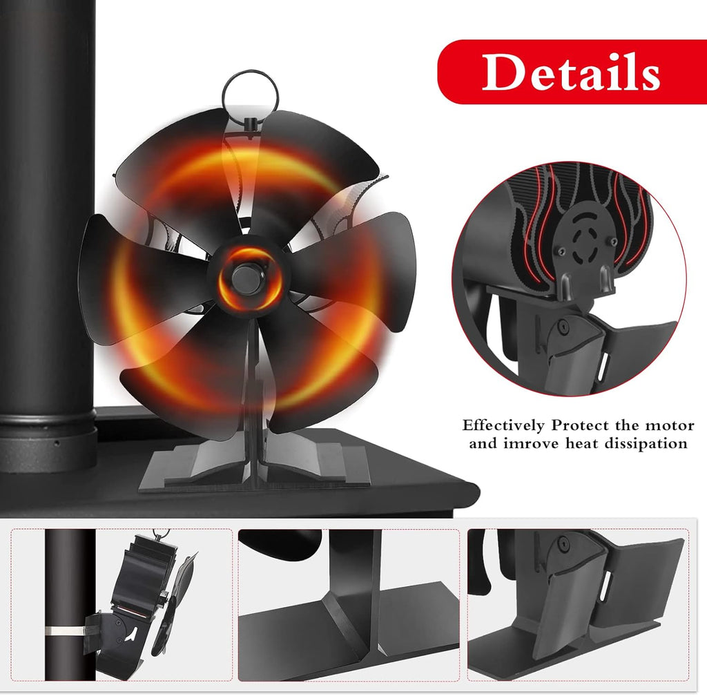 6 Blades Heat Powered Stove Fan with Thermometer Strip, Pack of 2 B1104