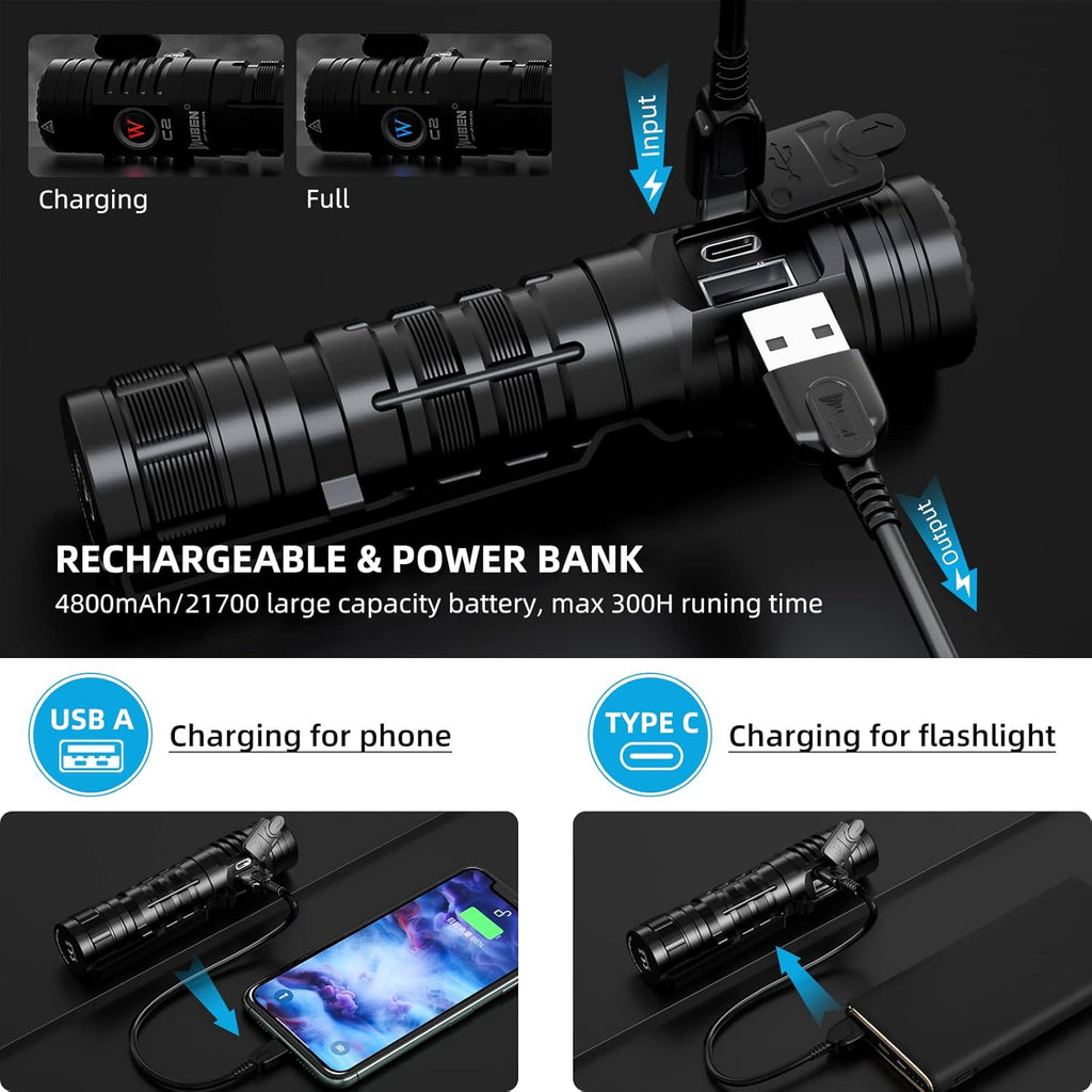 Rechargeable Flashlight 2000 Lumen, Pocket Flashlight with Lanyard, IP68 Waterproof Tactical Flashlight B39736