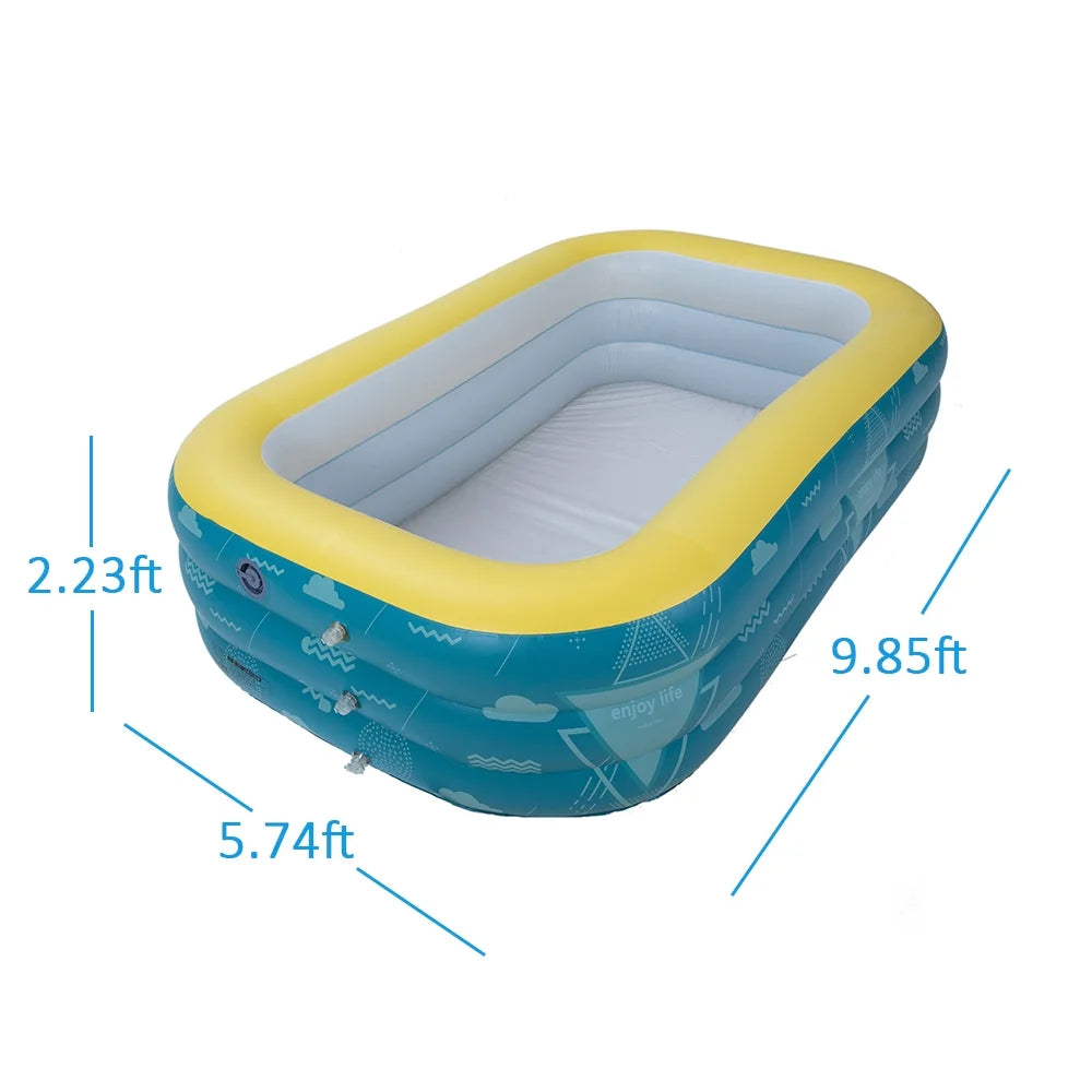 Inflatable Swimming Pool with Pump 9.85×5.74×2.23ft Rectangle Blue H71512