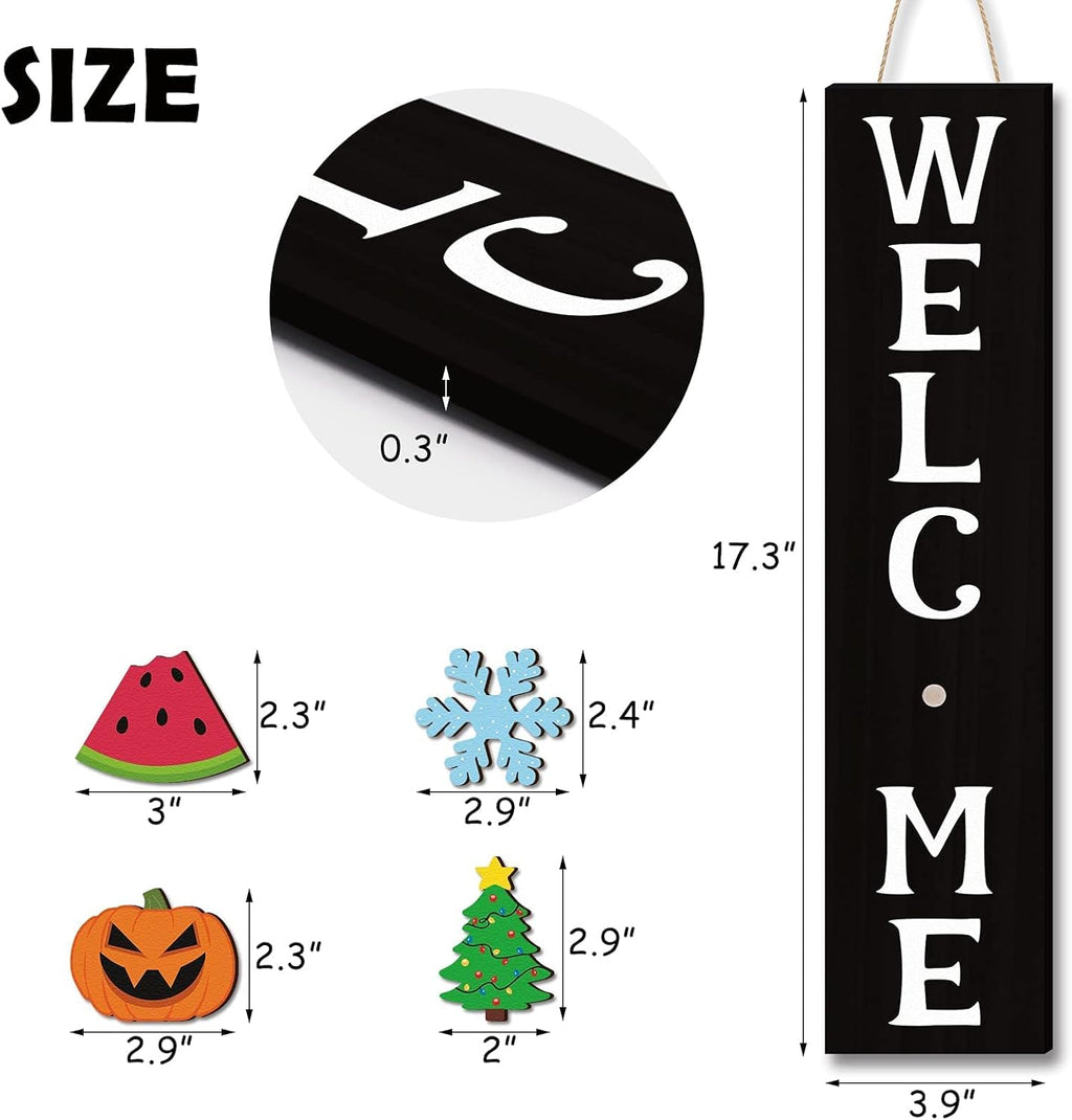 Black Interchangeable Mini Wooden Door Sign with 15 Pcs Ornaments Y538