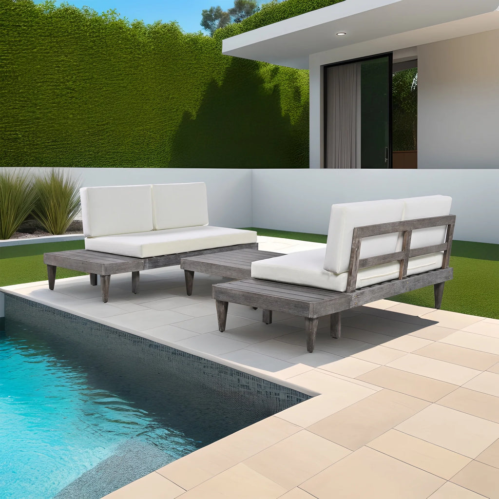 Grey Beige 3 Piece Wood Conversation Set with Coffee Table V97311