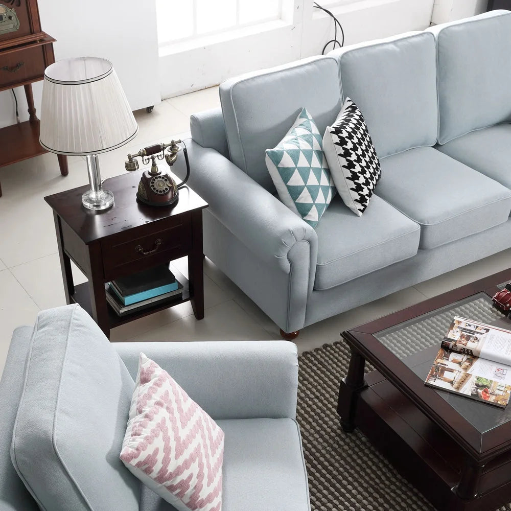 Linen Fabric Sectional Sofa Set, 3 Seater Loveseat P632