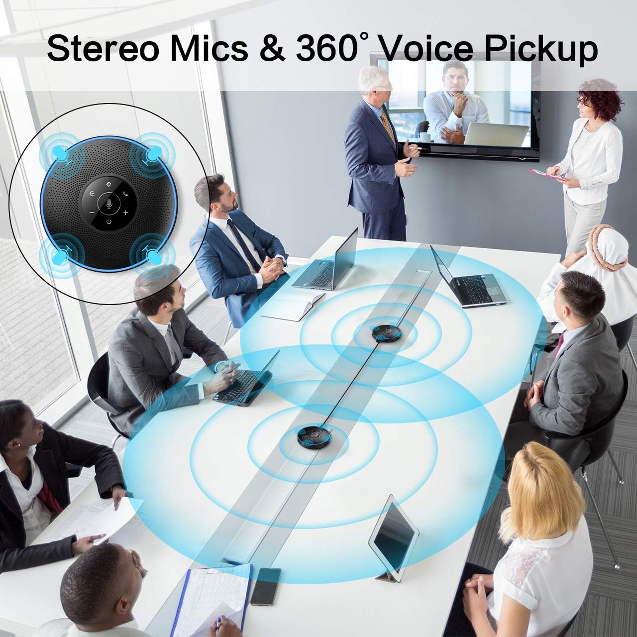 Wireless Speakerphone with 360° Voice Pick-up and 8 AI Noise Cancellation Mics A849