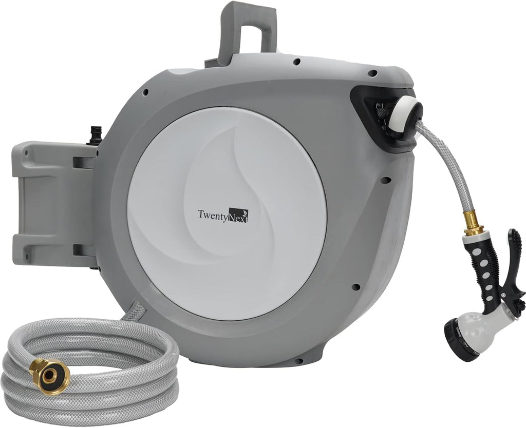 Retractable Wall Mounted Water Hose Reel, 1/2 x 65 ft, 9 Pattern Hose Nozzle, Blue U8503