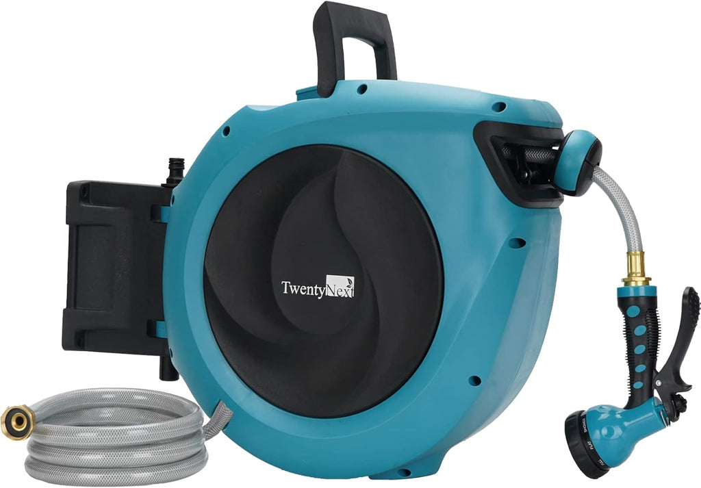 Retractable Wall Mounted Water Hose Reel, 1/2 x 65 ft, 9 Pattern Hose Nozzle, Blue U8503