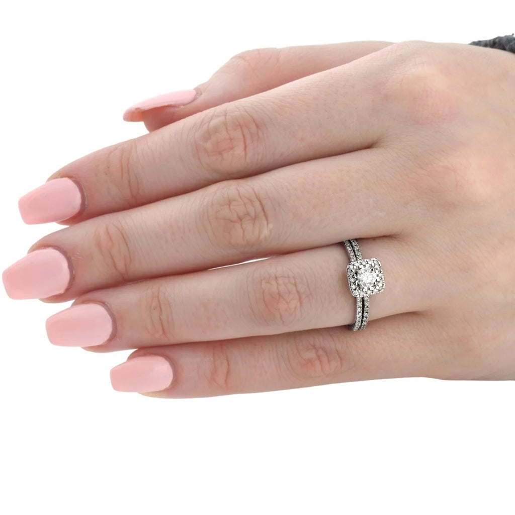 White Gold Real Diamond Engagement Ring Set S39988