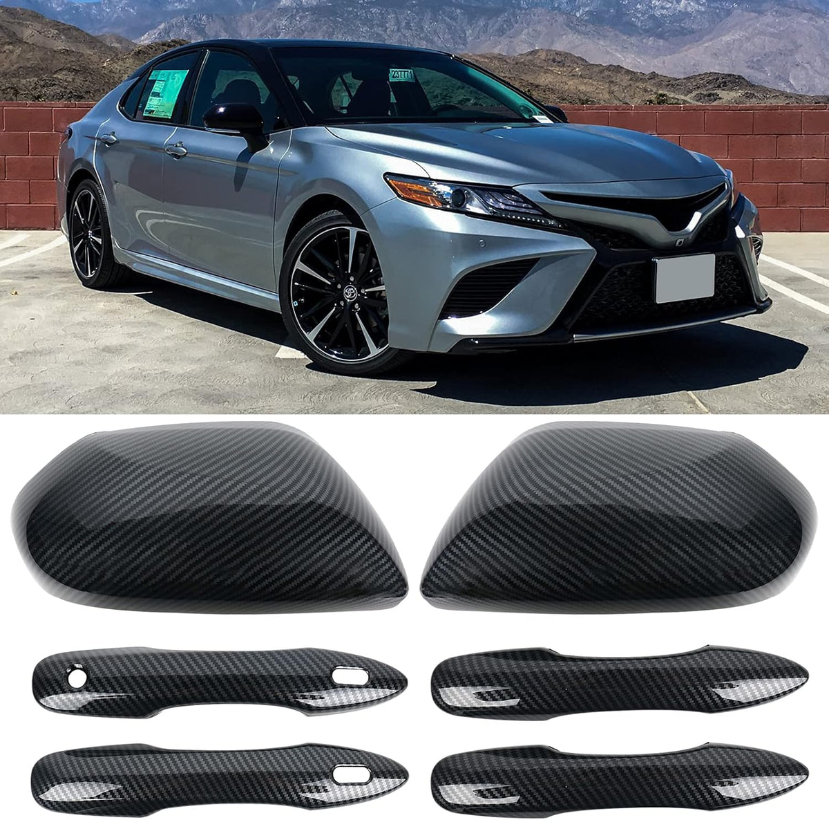 Black Side Door Mirror Caps and Door Handle Covers for Toyota Camry F68684