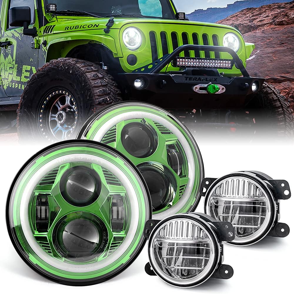 7 inch LED Headlight Round with DRL & Amber Turn Signal + 4 Inch LED Fog Lights N164