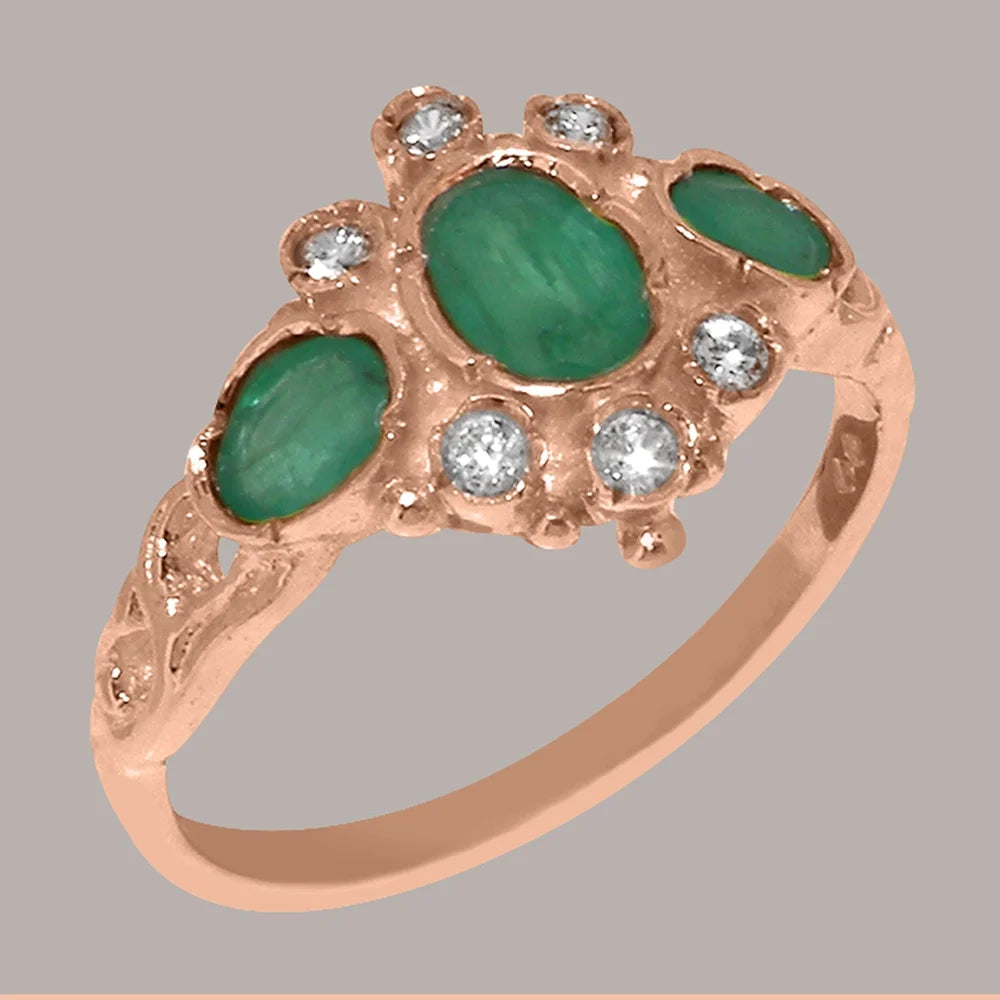 14k Rose Gold Natural Emerald & Diamond Ring B46123